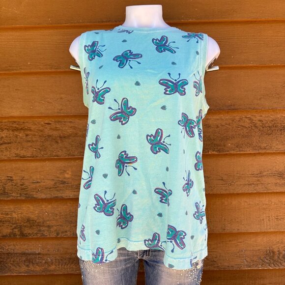 Vintage Zip Code Teal Purple Butterfly USA Muscle Tank Top Size L - Picture 3 of 9
